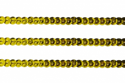 Пайетки "ОмТекс" на нитях, SILVER-BASE, 6 мм С / упак.73+/-1м, цв. А-1 - т.золото - купить в Калининграде. Цена: 468.37 руб.