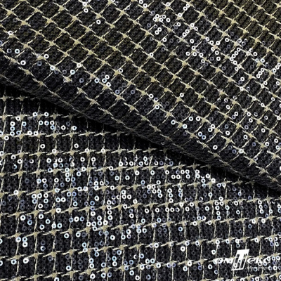 Ткань костюмная с пайетками, 100%полиэстр, 460+/-10 гр/м2, 150см #309 - цв. чёрный - купить в Калининграде. Цена 1 203.93 руб.