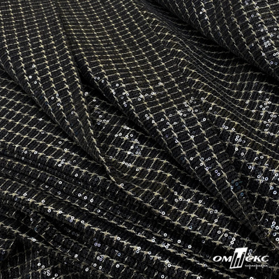 Ткань костюмная с пайетками, 100%полиэстр, 460+/-10 гр/м2, 150см #309 - цв. чёрный - купить в Калининграде. Цена 1 203.93 руб.