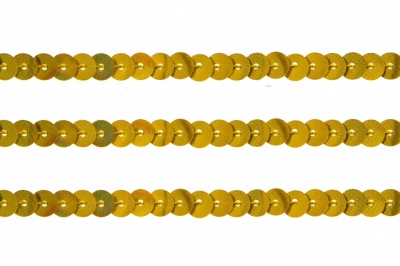 Пайетки "ОмТекс" на нитях, SILVER SHINING, 6 мм F / упак.91+/-1м, цв. 48 - золото - купить в Калининграде. Цена: 356.19 руб.
