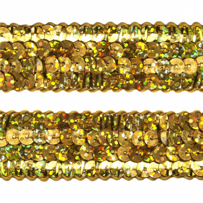 Тесьма с пайетками D16, шир. 20 мм/уп. 25+/-1 м, цвет золото - купить в Калининграде. Цена: 778.19 руб.
